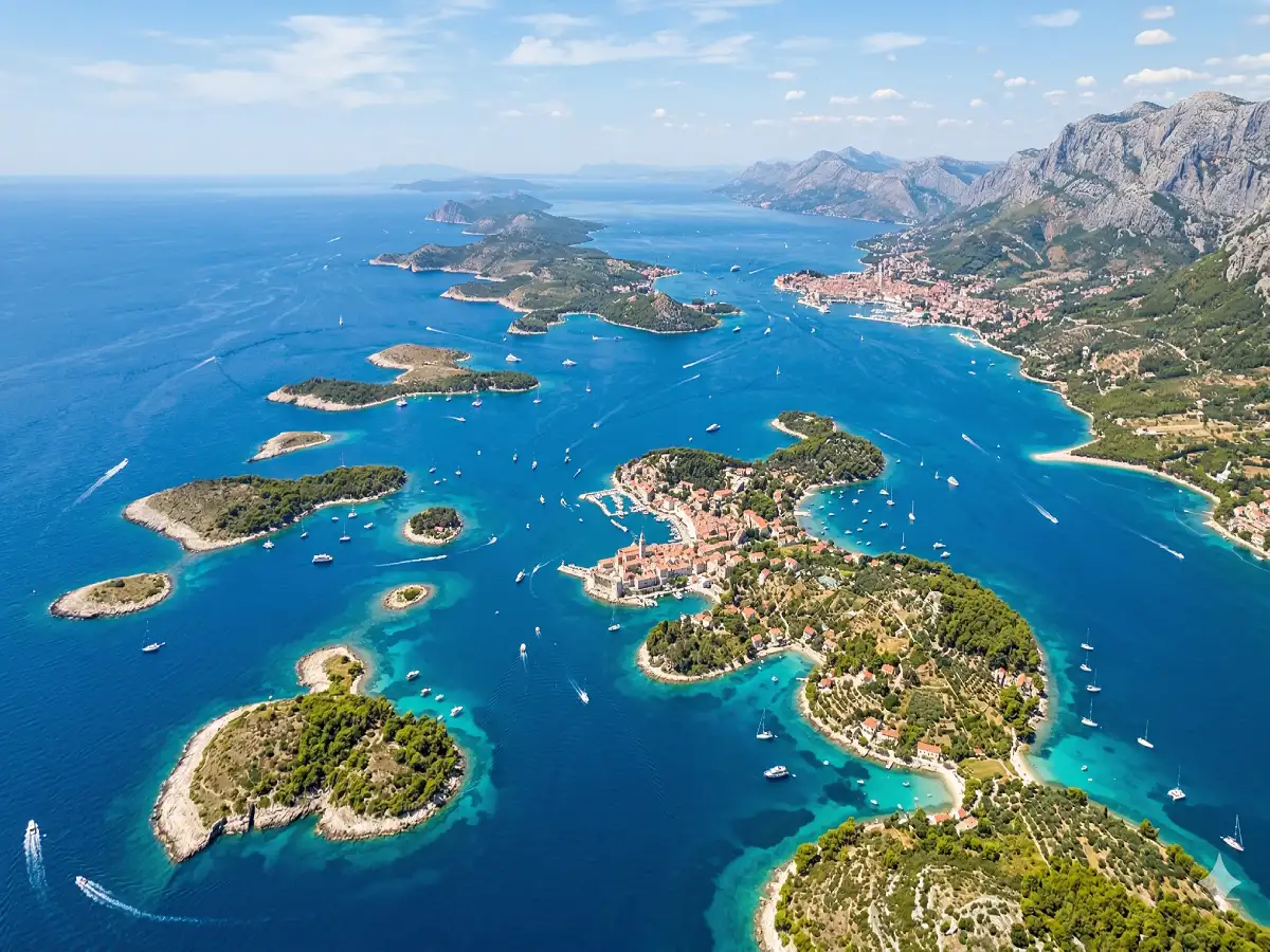 Aerial view of the Dalmatian islands and sea