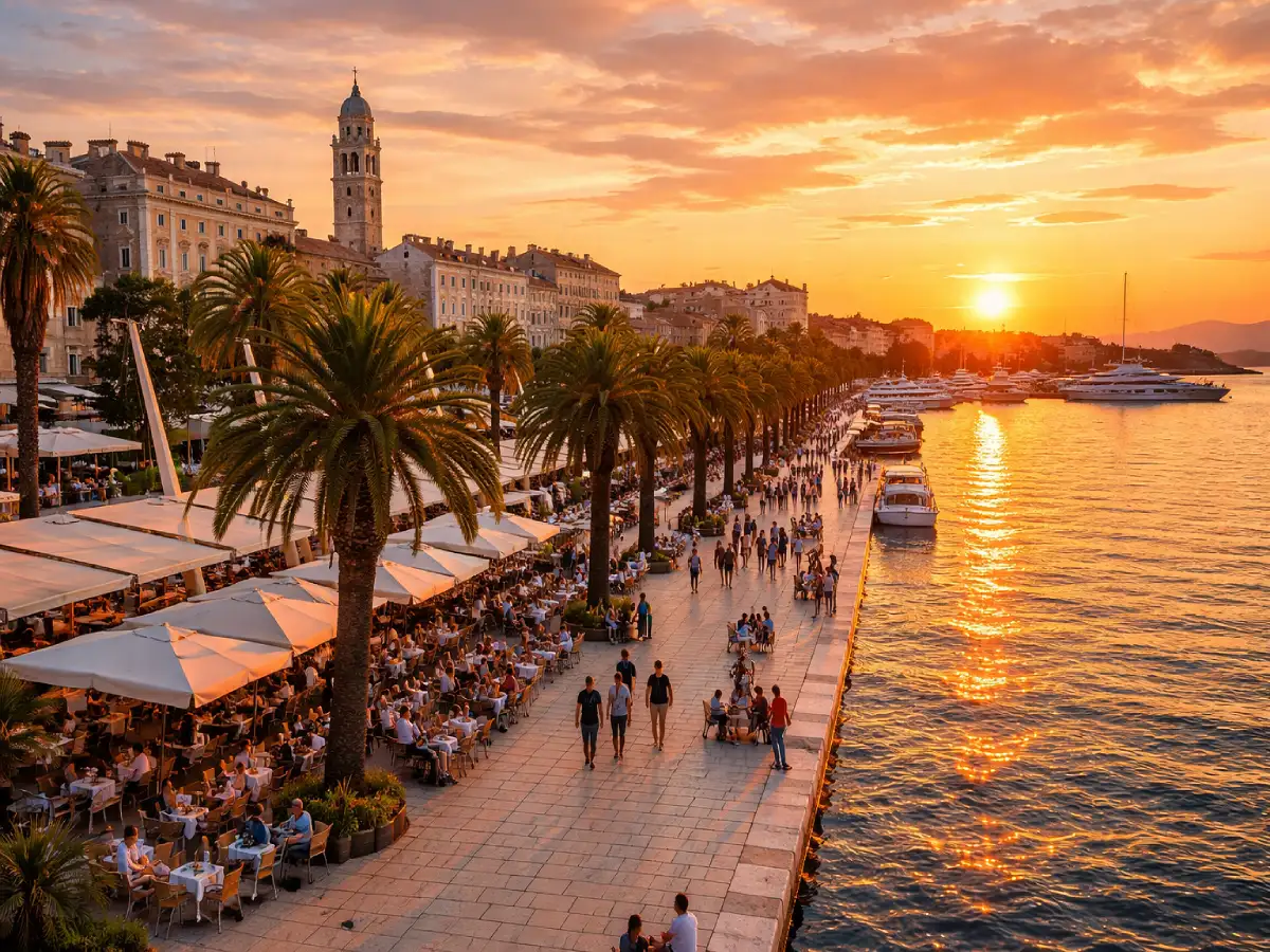 Riva Promenade in Split Croatia at sunset
