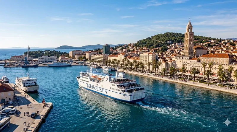 >Ferry leaving Split port for the islands